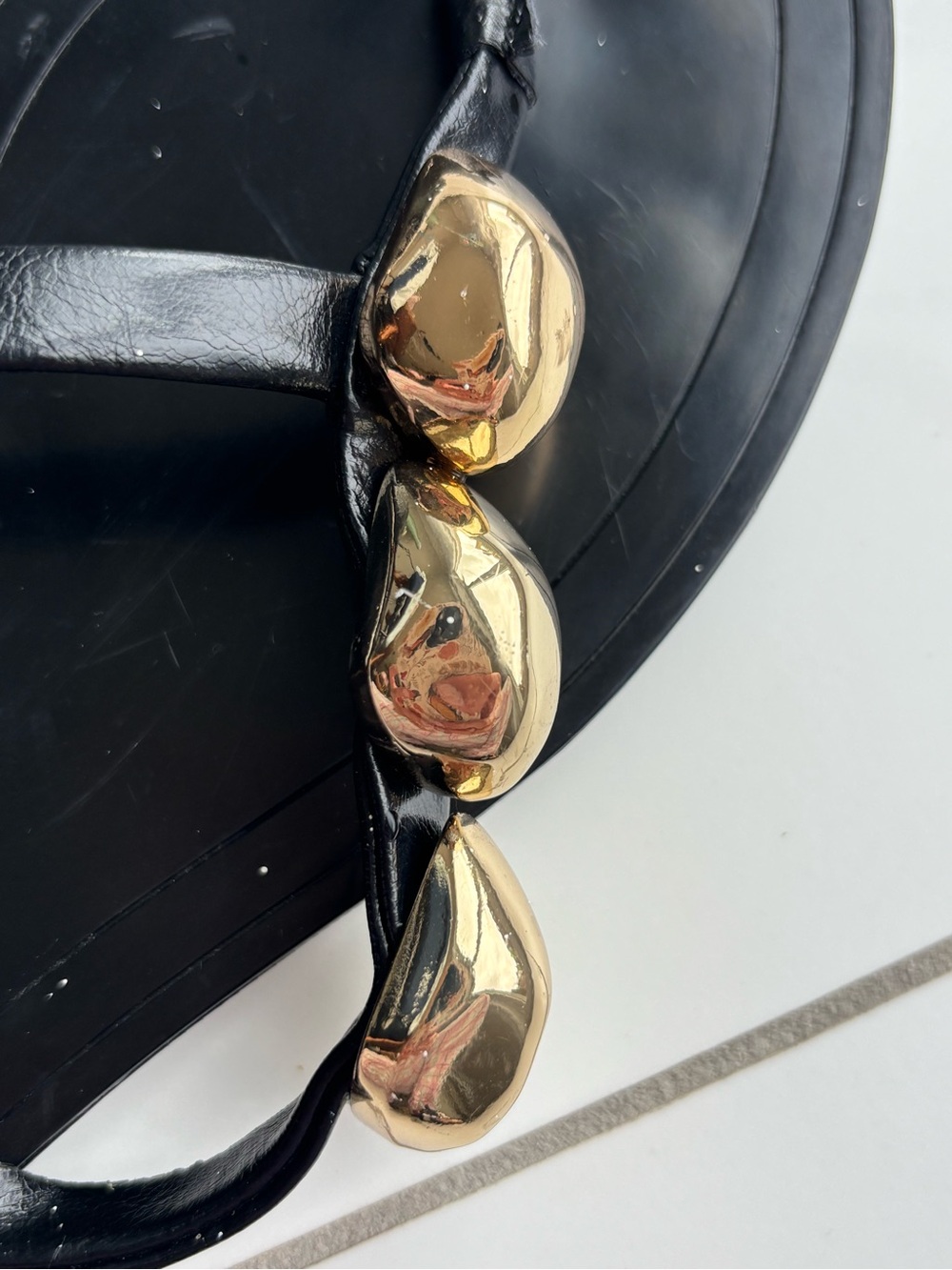ZARA Black Flat slide Sandals with Gold Accent - Picture 4 of 5